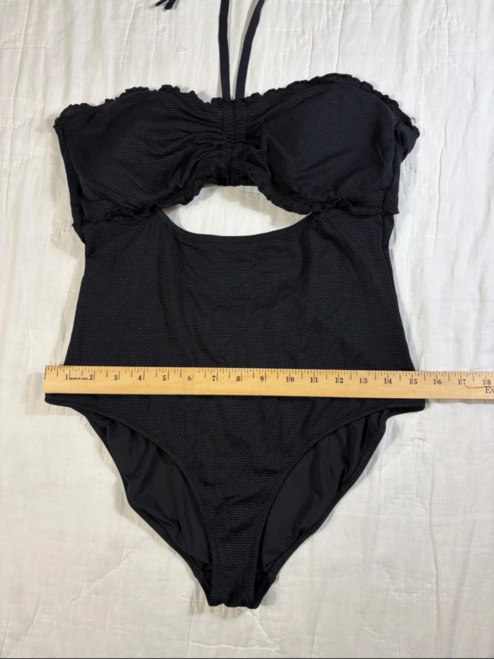 Aerie Black Textured Cutout One Piece Swimsuit Full Coverage Large L
